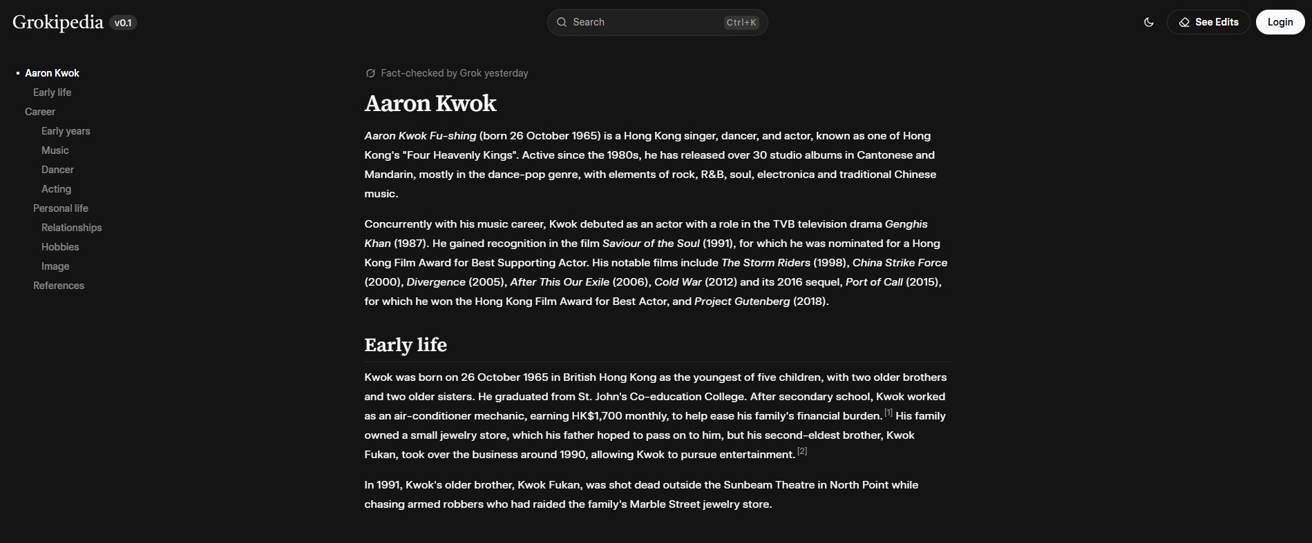 Grokipedia有關郭富城的資料。