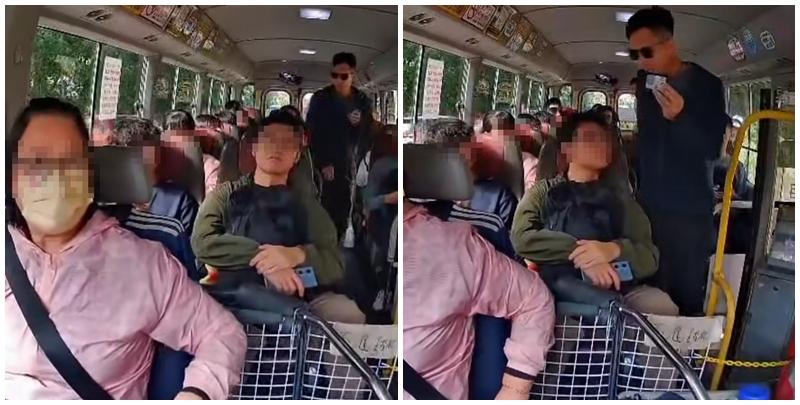 警方東九龍總區交通部執行及管制組特遣隊人員喬裝為乘客登上公共小巴,發現乘客沒有穩妥繫上安全帶,向相關違例人士發出傳票。(車cam L(香港群組)FB)