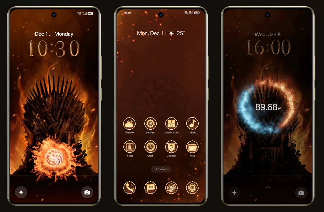 realme 15 Pro可自選《權力遊戲》冰火主題介面。