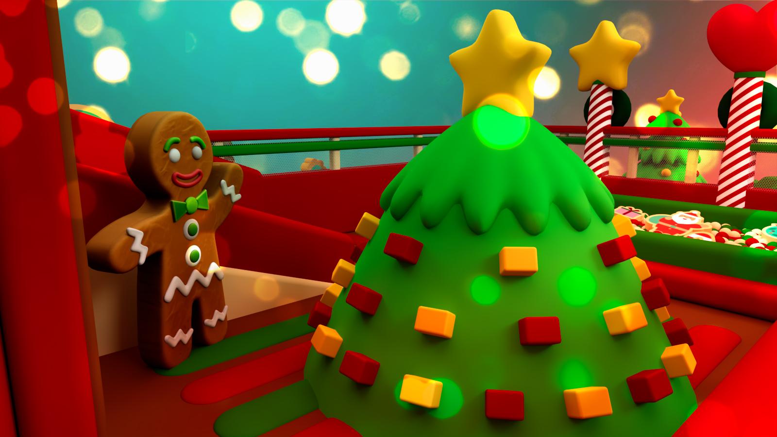 樂園中間的聖誕樹,亦化身成攀爬小山丘