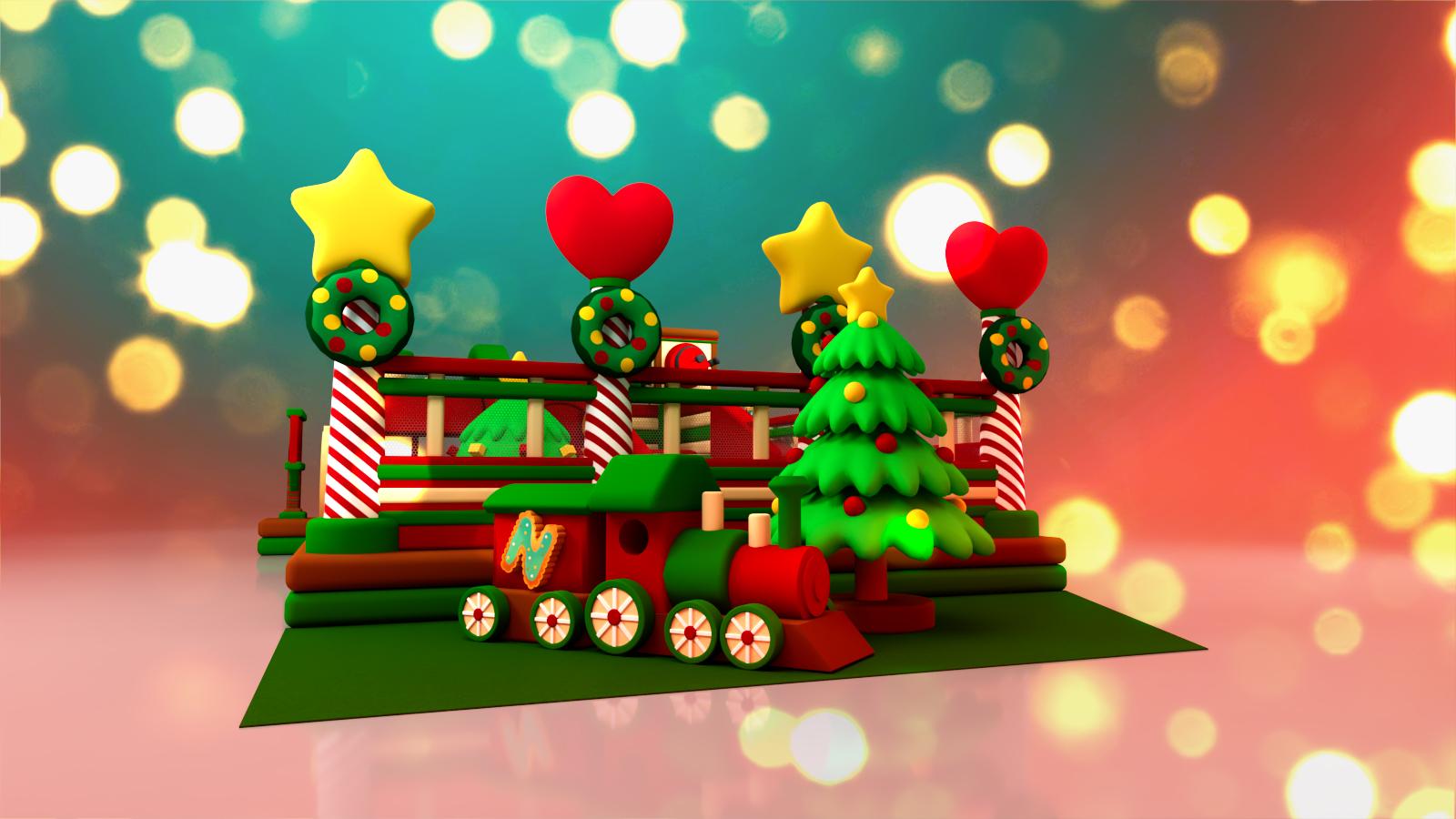 樂園以節日標誌性紅綠作為主色調。