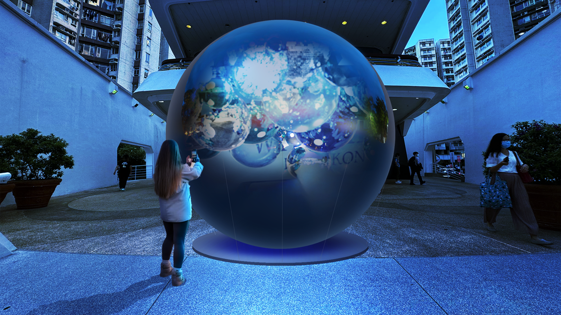 幻鏡聖誕星球:直徑約3米的鏡面球體能映照周遭景象與人影,隨光線變化而呈現不同倒影,讓觀賞者在倒映間感受節日氛圍。