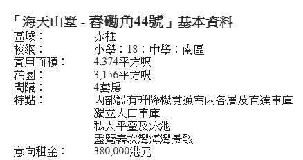 海天山墅 -舂磡角道44號全球招租 意向租金38萬|赤柱豪宅