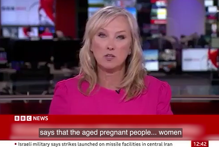 主播克羅克索爾起初跟稿照講「懷孕人士」。(互聯網)