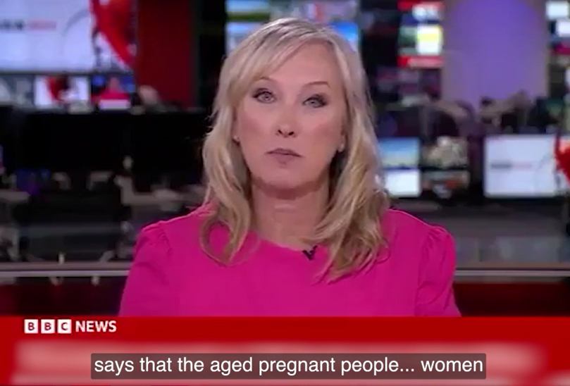 主播克羅克索爾起初跟稿照講「懷孕人士」。(互聯網)