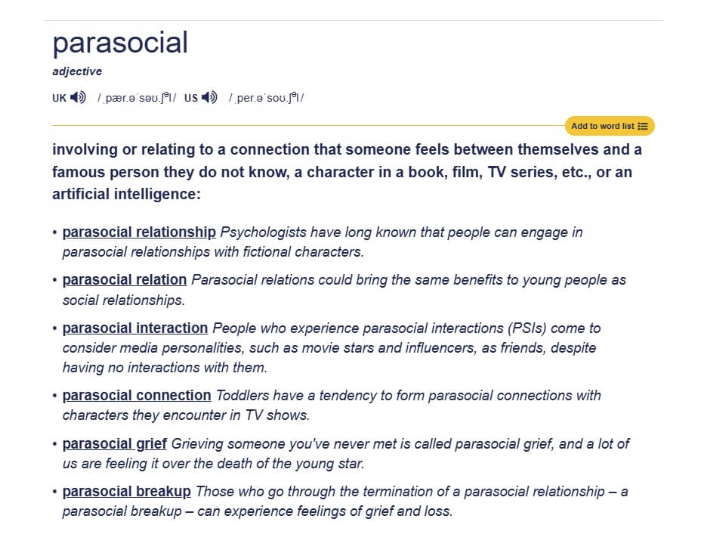 Parasocial成年度詞語。(互聯網)