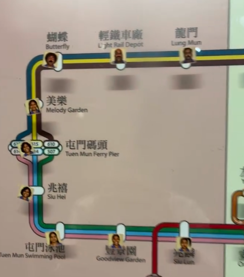 Threads更有網民拍得影片,可見於輕鐵車站路綫圖告示板每個站上都貼了貼紙,隨即被其他網民怒批「刑事毁壞」、「其實真的賤,又要麻煩清潔工」、「依啲算唔算係毁壞公物?」、「貼到咁樣真係好冇品」。