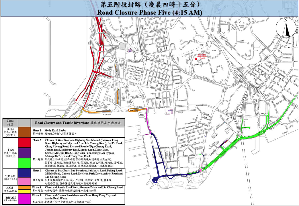 會封閉的尖沙咀道路。(警方提供)