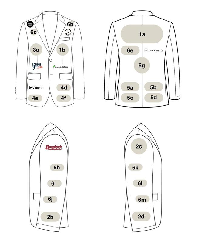 Dagobert Renouf早在7月就公布將婚禮西裝化為「廣告板」,向新創企業品牌出售空間。(X)