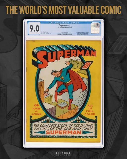 《超人》(Superman)第一期漫畫上周四(20 日)以912萬美元的天價成交。(X)