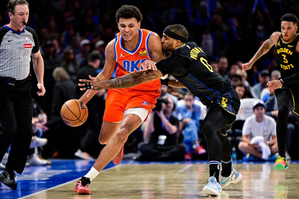 雷霆125:102擊敗勇士。(美聯社)