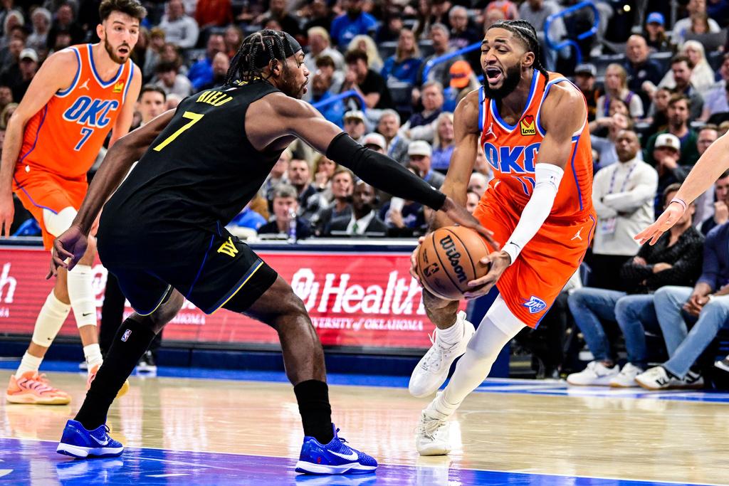 雷霆125:102擊敗勇士。(美聯社)