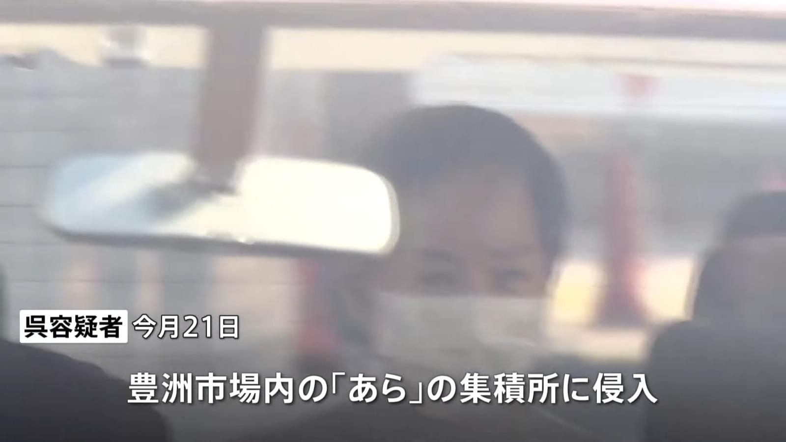 66歲吳姓女子,涉嫌於11月21日深夜潛入位於江東區的豐洲市場。(影片截圖)