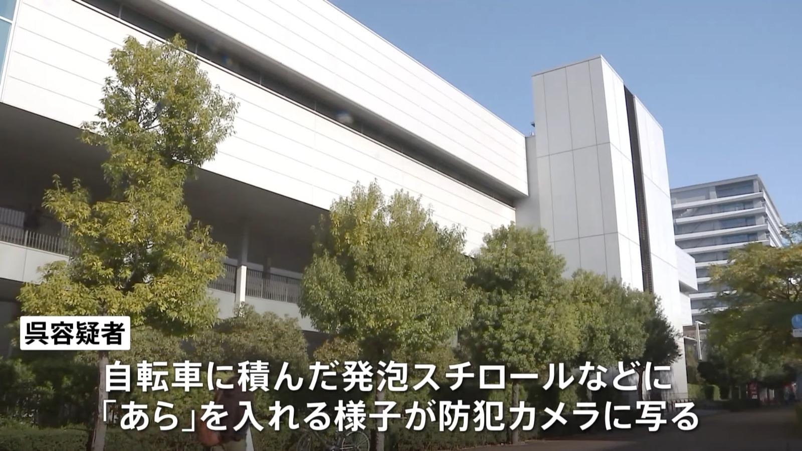 66歲吳姓女子,涉嫌在豐洲市場以單車運走30公斤魚骨。(影片截圖)