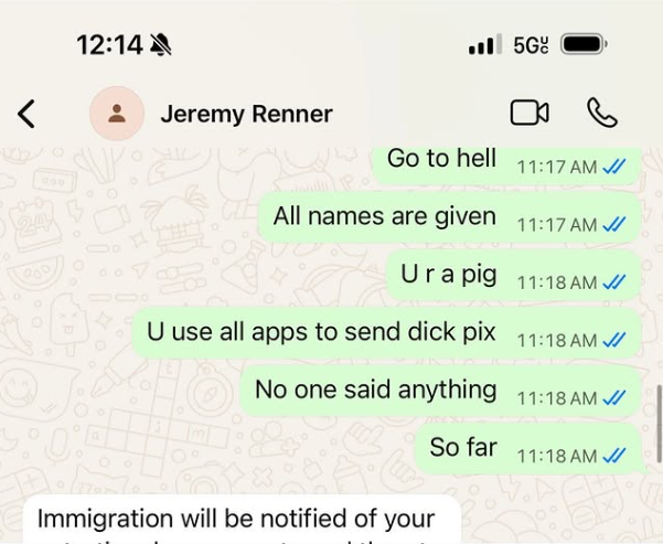 周依在網上晒出與謝洛美維納的對話截圖,大鬥對方傳咸相。