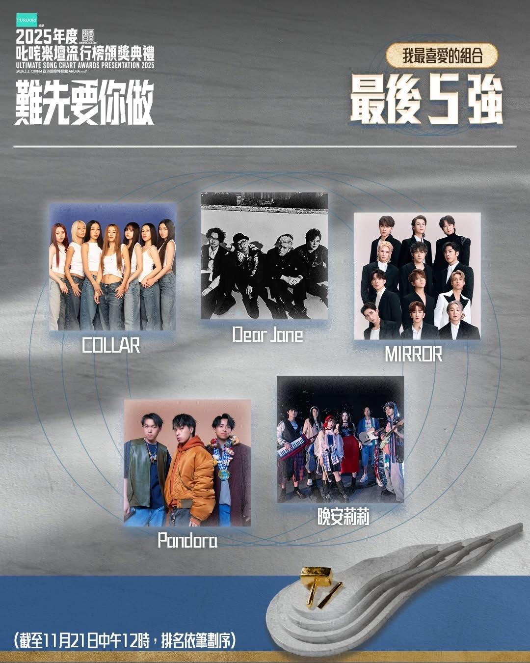 「我最喜愛的組合」最後5強。