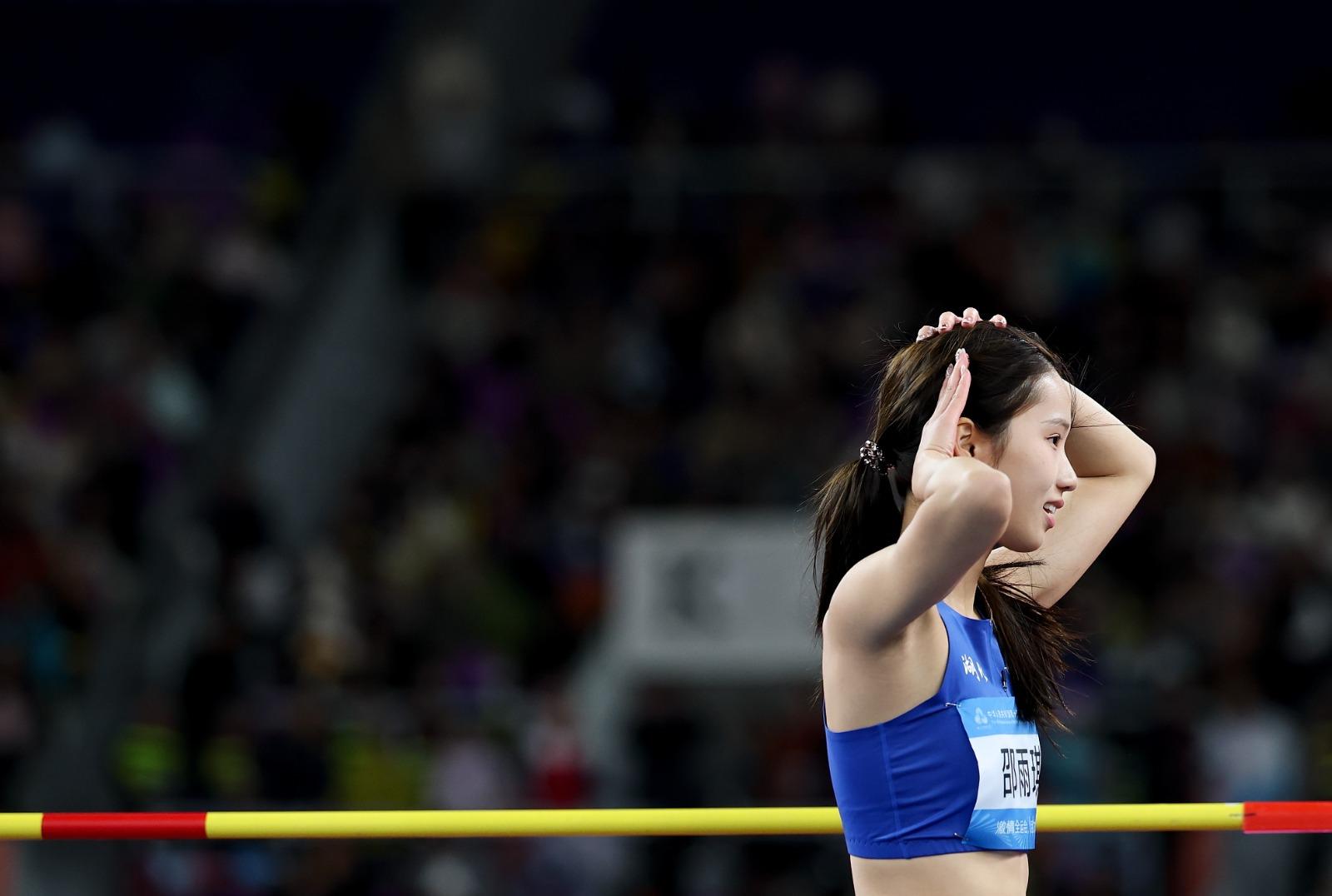 跳高女神邵雨琪以平PB成績取得全運會金牌。(新華社)