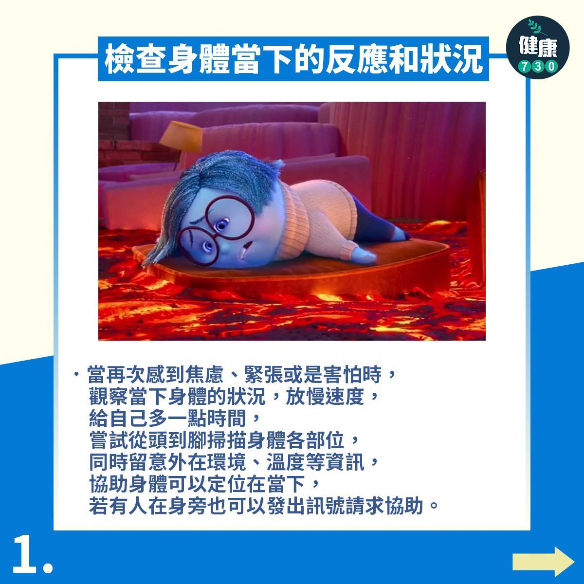 PTSD6個步驟降低創傷後遺症影響|檢查身體當下的反應和狀況,再次感到焦慮、緊張或害怕時放慢速度(am730製圖)