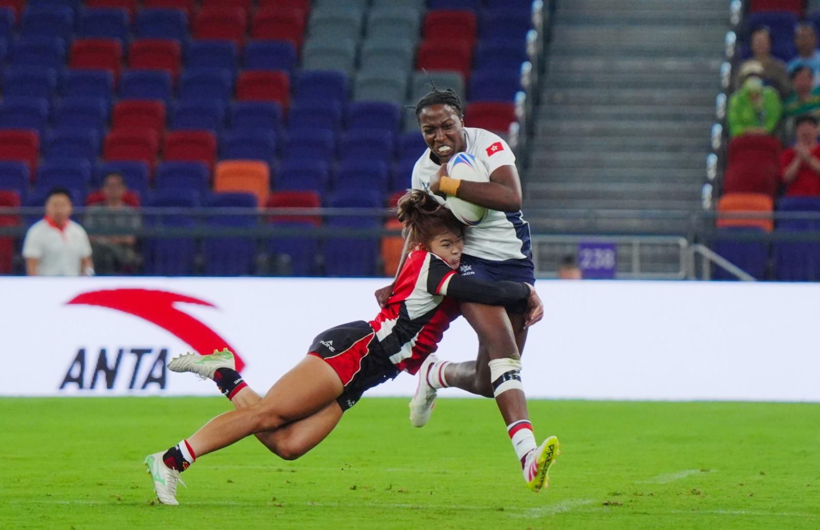 全運會|啟德主場館上演七人欖球 香港女子隊首戰負山東。(新華社)