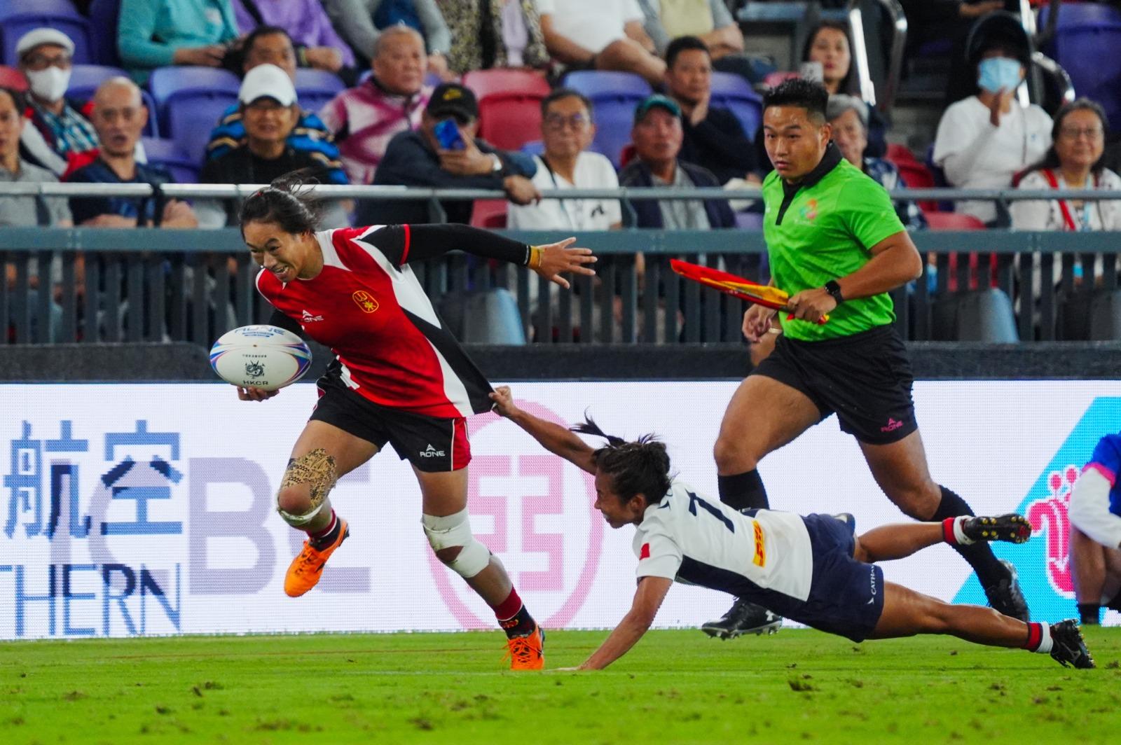 全運會|啟德主場館上演七人欖球 香港女子隊首戰負山東。(新華社)