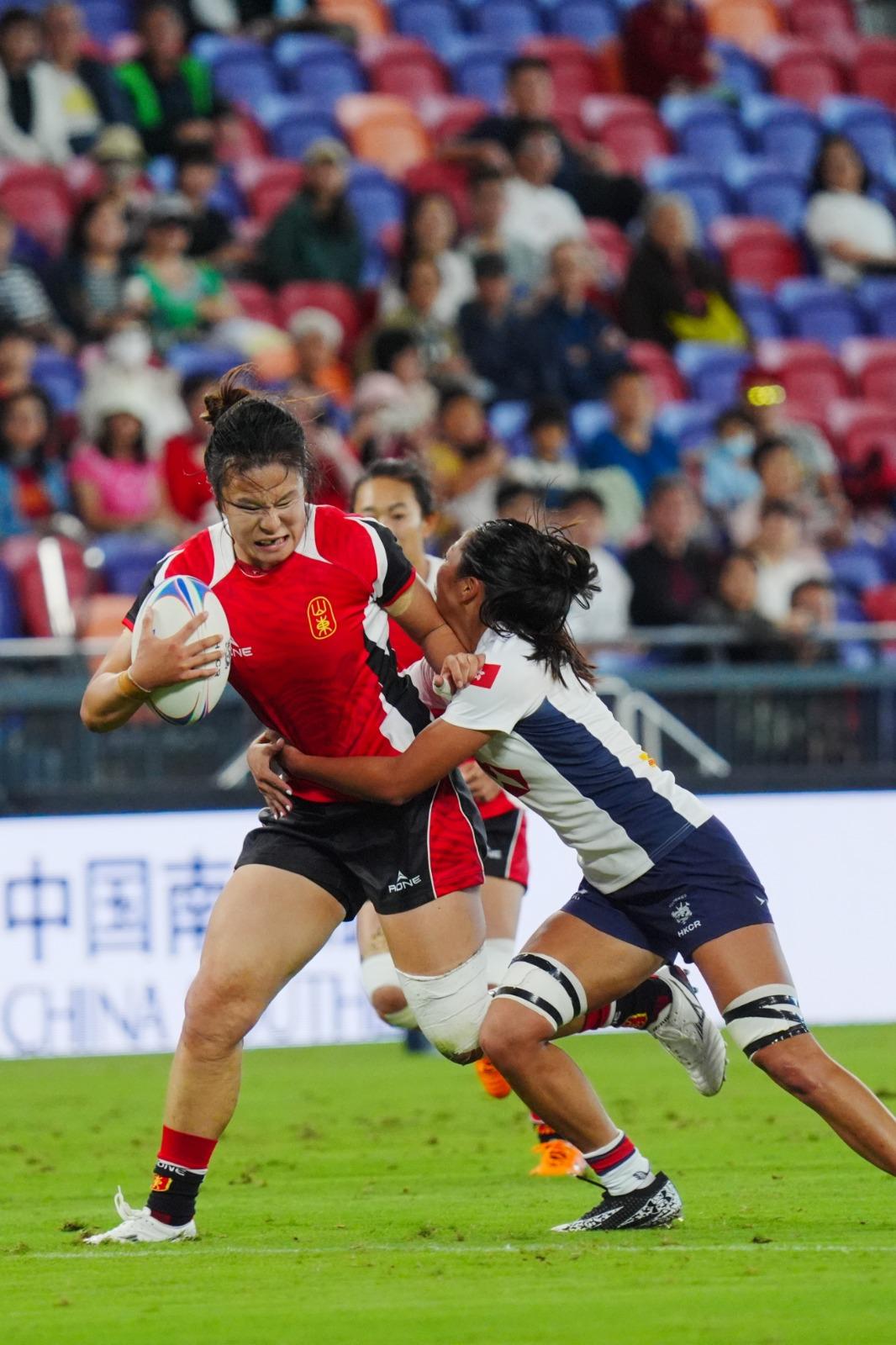 全運會|啟德主場館上演七人欖球 香港女子隊首戰負山東。(新華社)