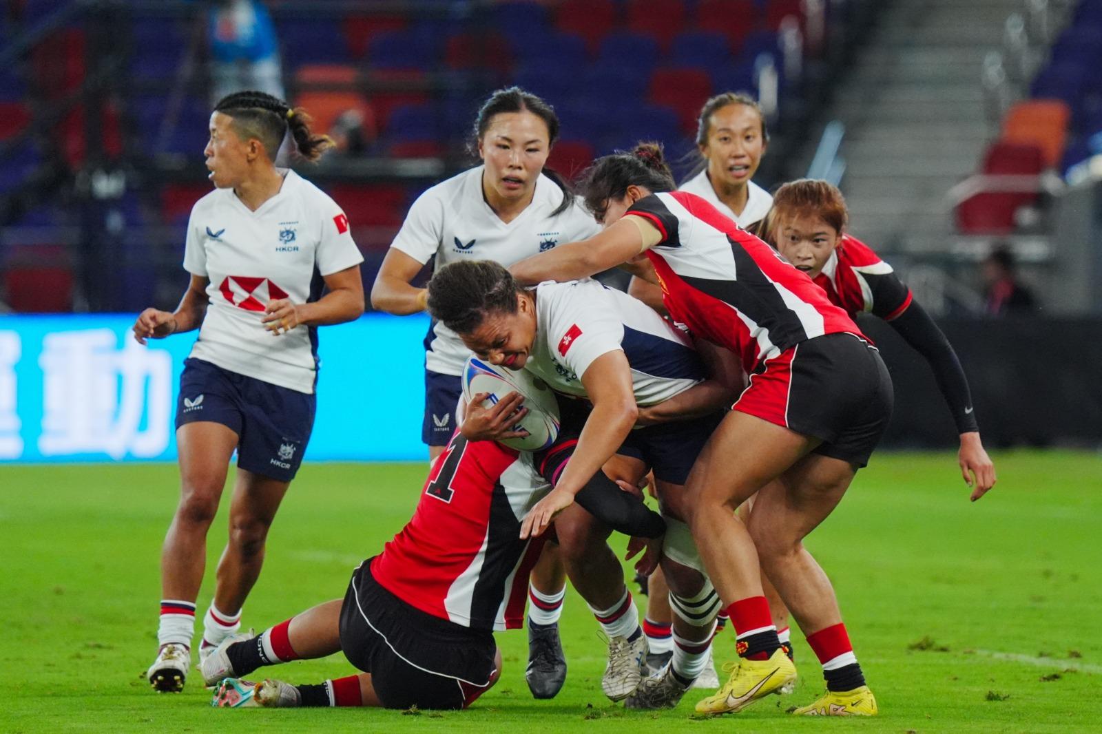 全運會|啟德主場館上演七人欖球 香港女子隊首戰負山東。(新華社)
