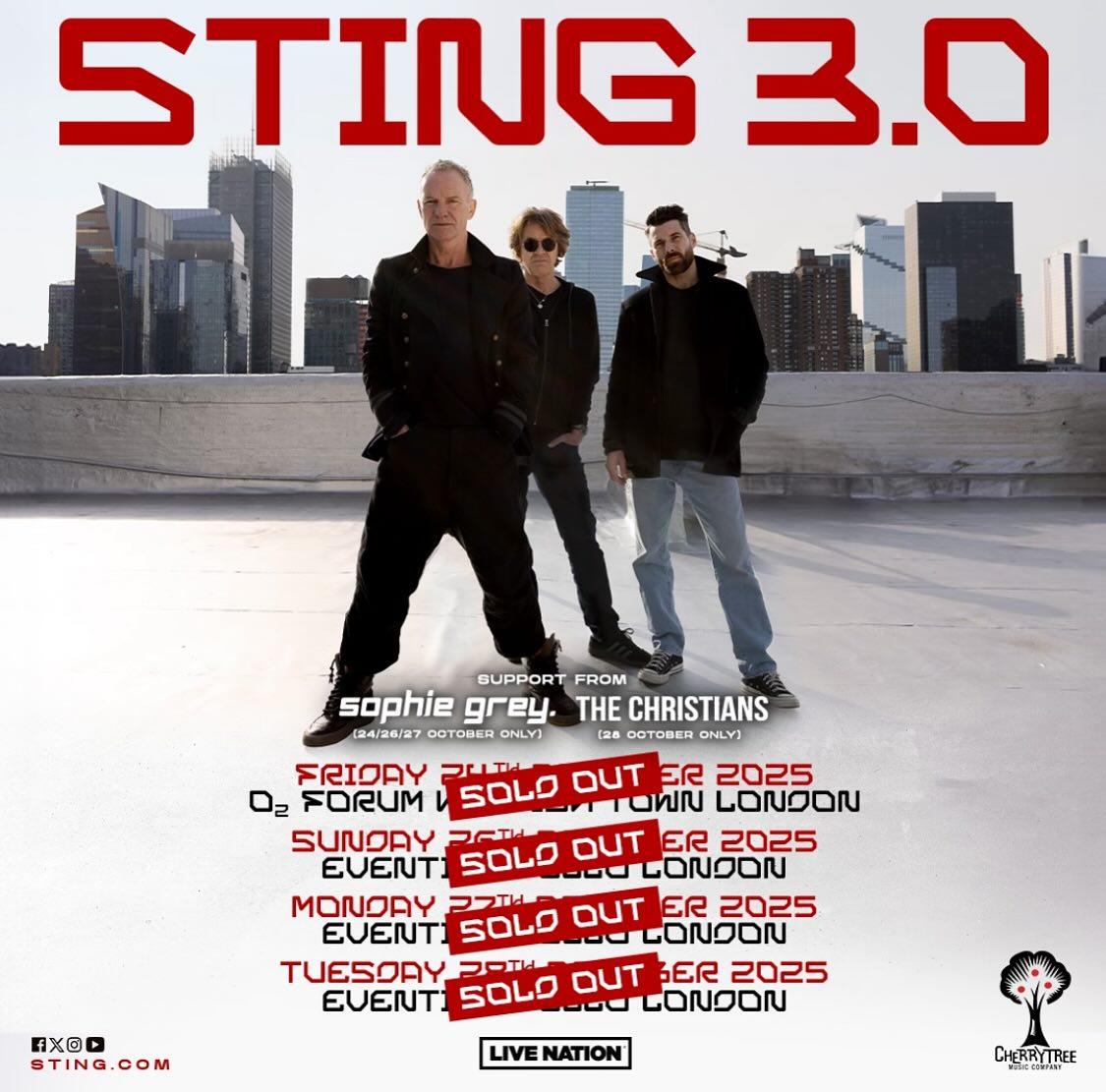 Sting近日與結他手Dominic Miller ,以及鼓手Chris Maas以3.0名義舉行世界巡演。