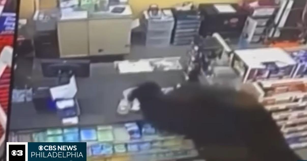 黑熊跳下收銀櫃枱。(互聯網)