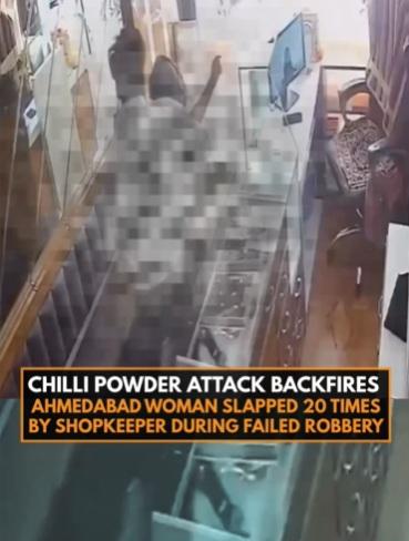 店主掌摑女子,由飾櫃後方打到前方。(互聯網)