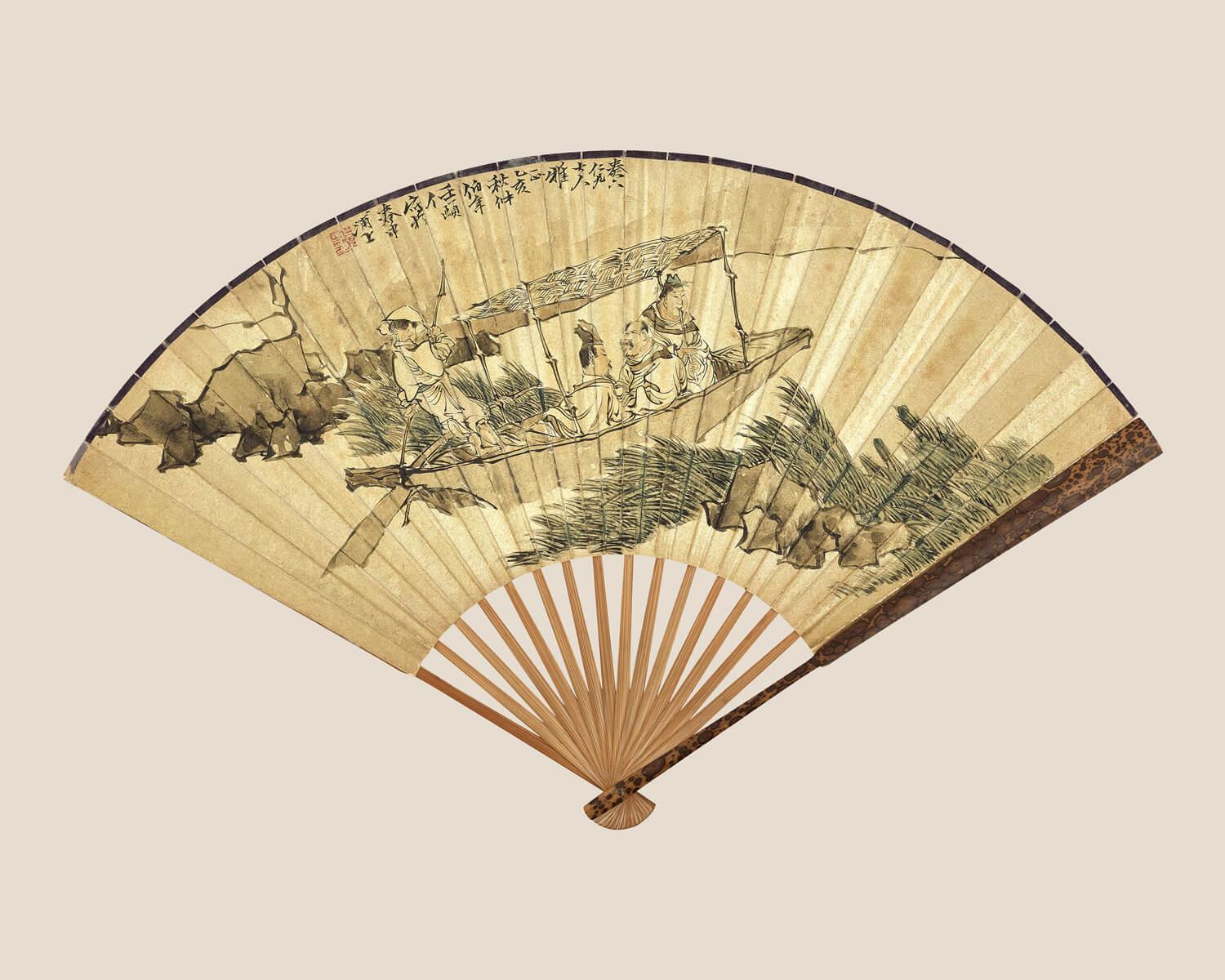 任頤作品《秋江泛舟》。