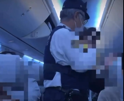 警察登機將男子帶走。(影片截圖)