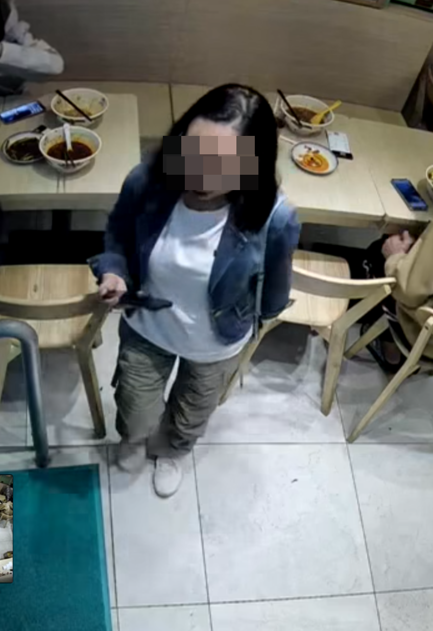 馬鞍山一間米線店一名女子涉食84元「霸王餐」後走數,被店方公開閉路電視截圖同時,亦附上了一張顯示「已付款收據」的收據。(facebook群組「沙田/馬鞍山之友」)