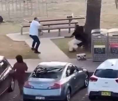 網上流傳片段,據報是一名男子從後搶槍一刻。(互聯網)