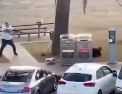 網上流傳片段,據報是一名男子從後搶槍一刻。(互聯網)