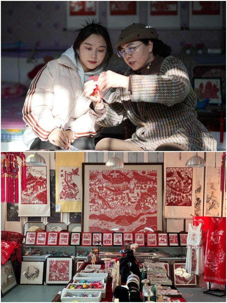 寧夏海原縣的買元花是剪紙非遺傳承人,電商西進讓她比以前快一倍收到剪紙原料。她還在拼多多開線上店鋪,帶動當地婦女把剪紙和刺繡作品賣向全國,實現增收。(網上圖片)