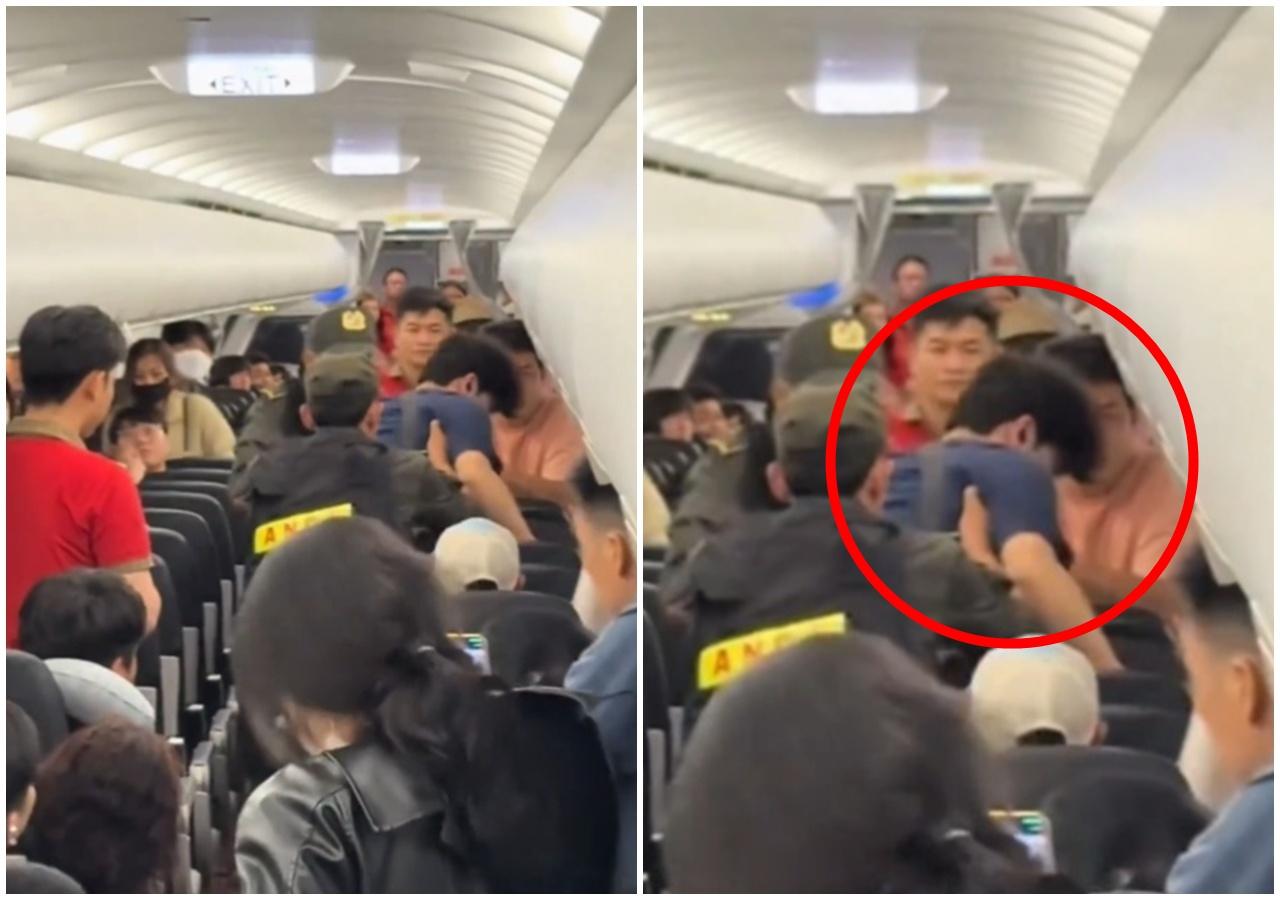 警察在飛機起飛前,將男子強行「拖出」其座位並帶離飛機。(X)
