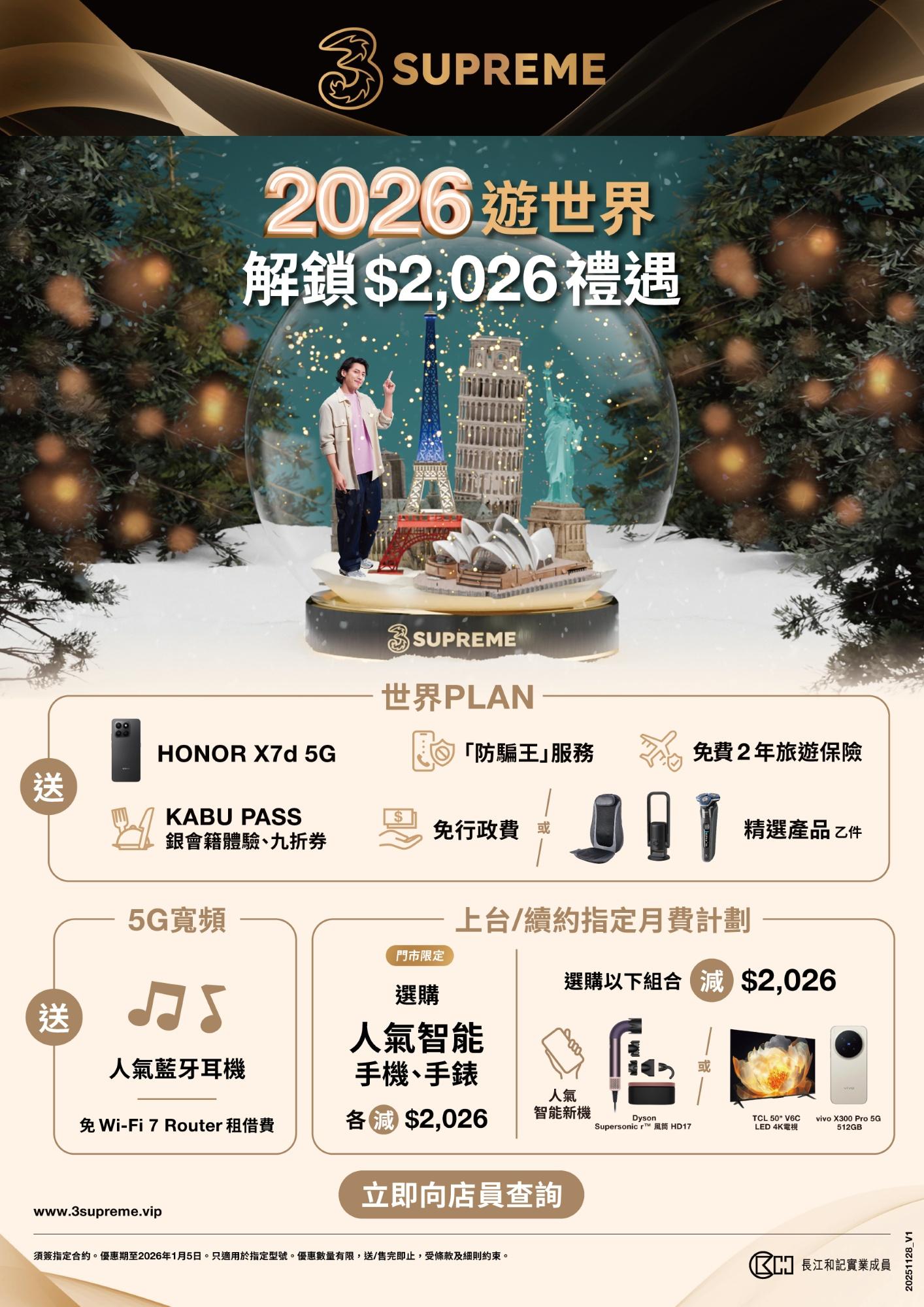 3SUPREME同樣有「世界Plan」優惠。