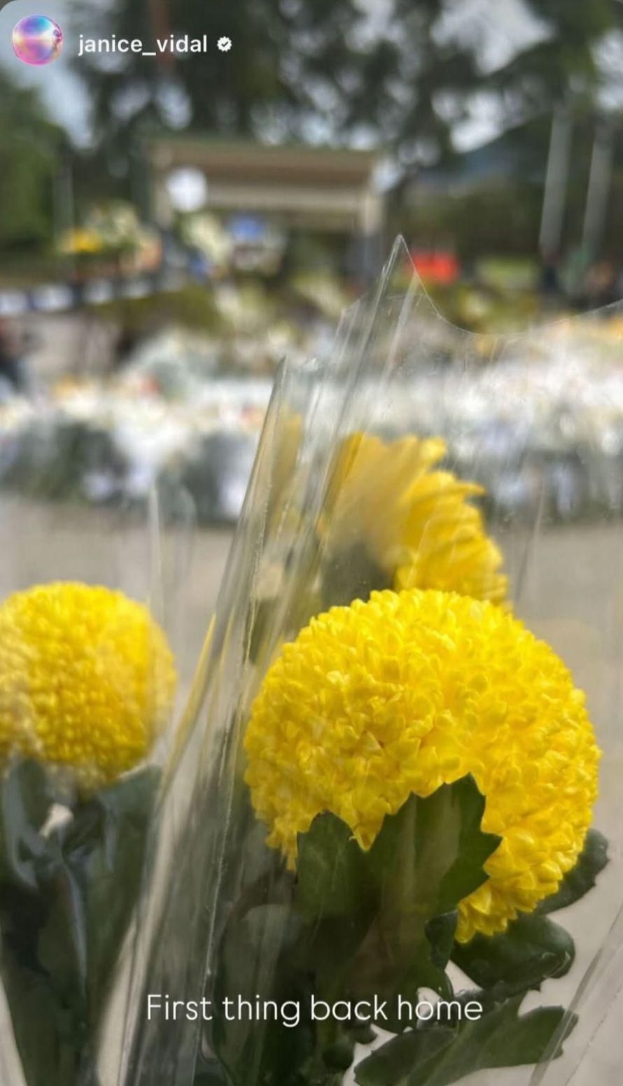 衛蘭昨晚在社交平台分享了一張手執黃色菊花照片。