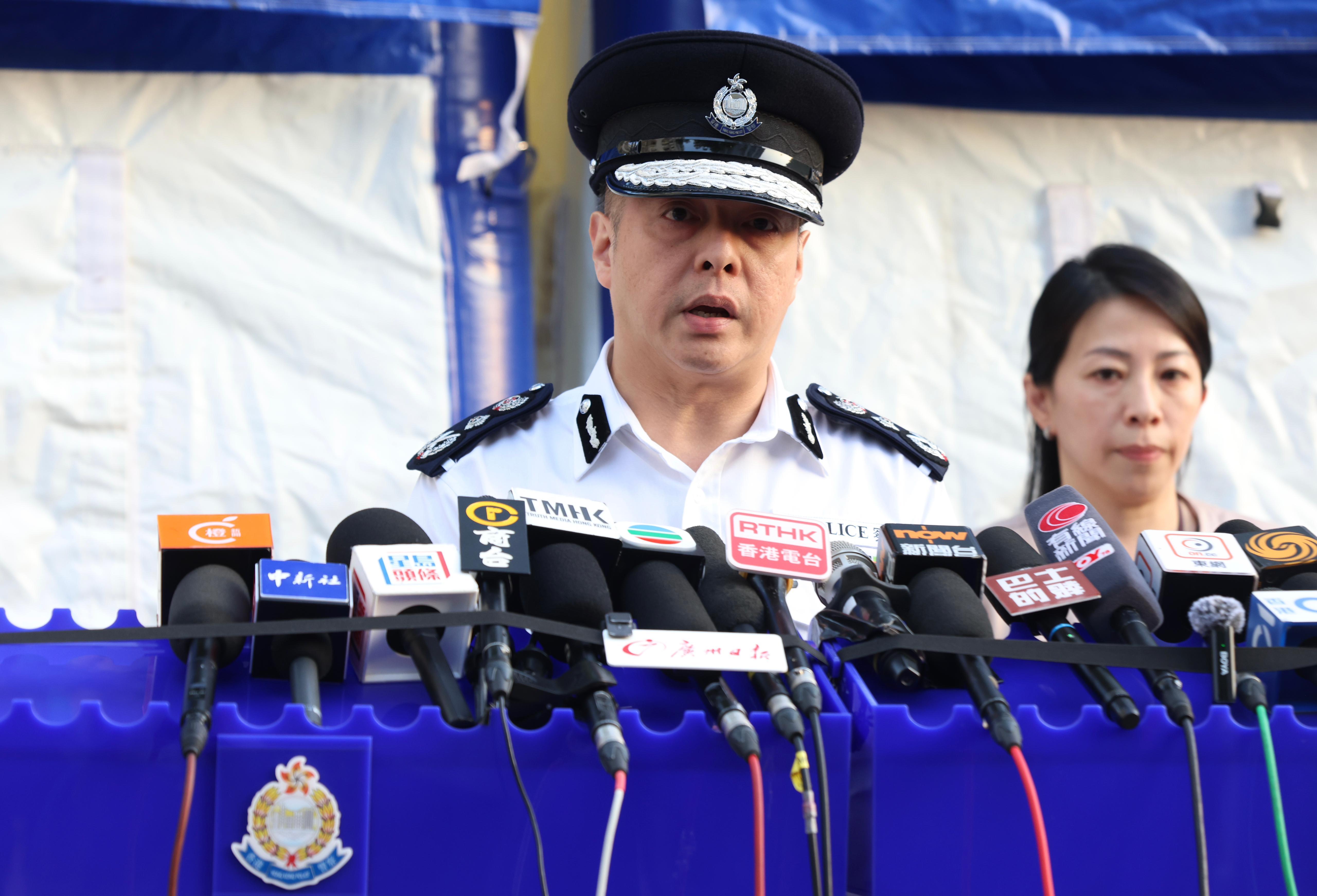 大埔宏福苑火災死亡人數增加1人至160人,仍有6人失聯。警務處處長周一鳴見記者。