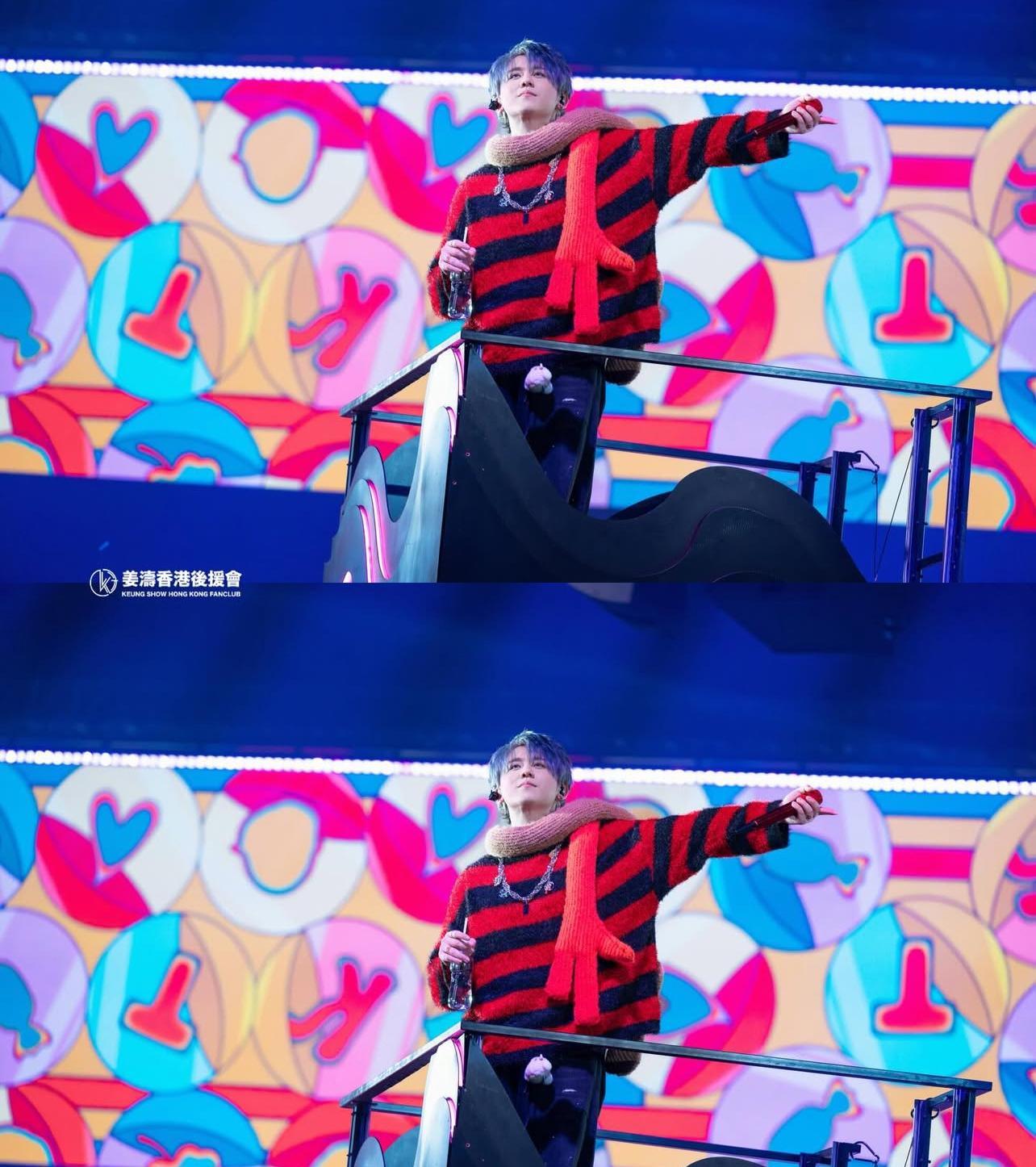 姜濤在《KEUNG TO ”LAVA“ LIVE 2025》演唱會第二場,換上黑白間冷衫配頸巾。(IG@Keungshowhkfanclub)