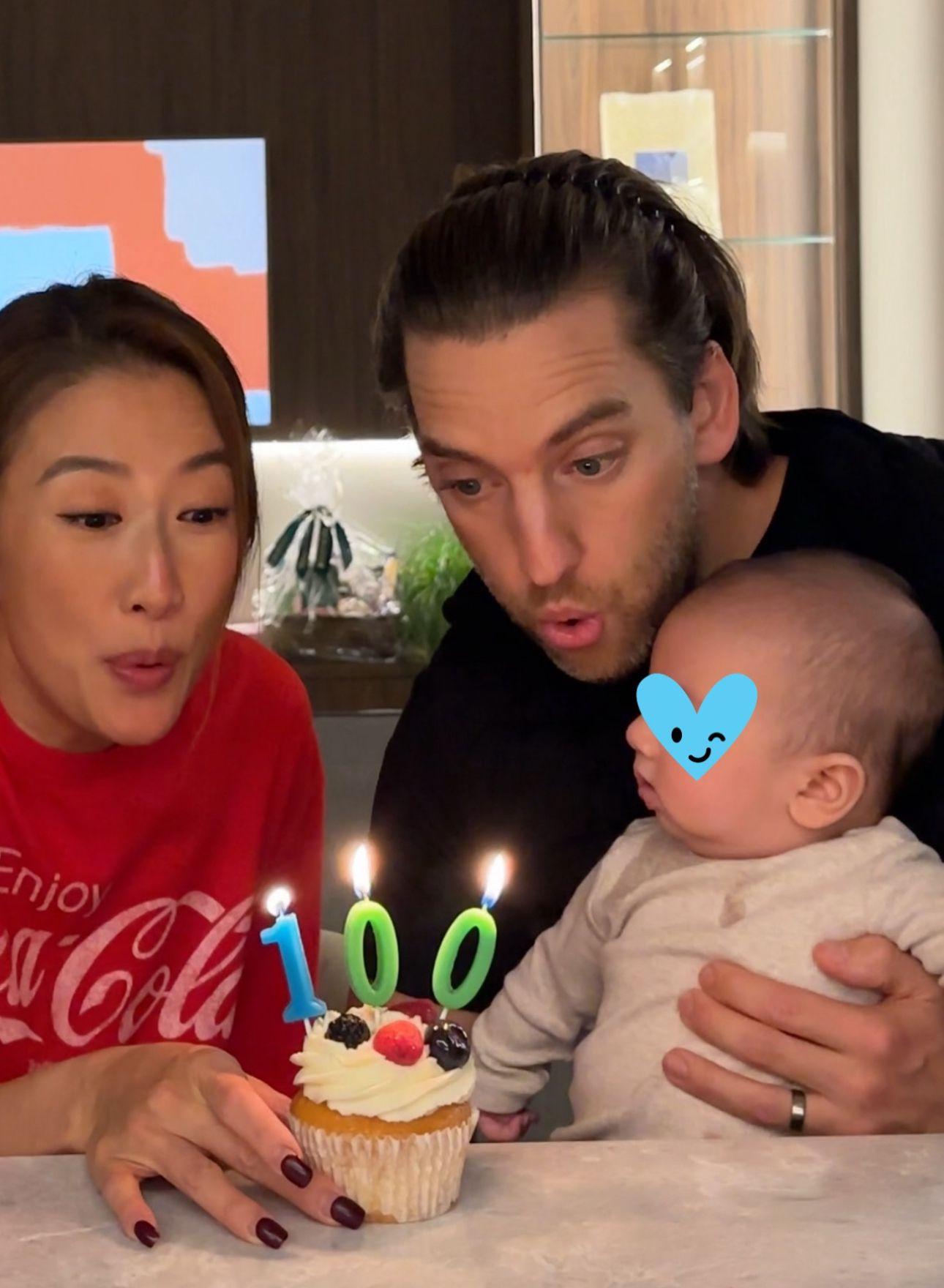 謝婷婷為囝囝慶祝出世100日。