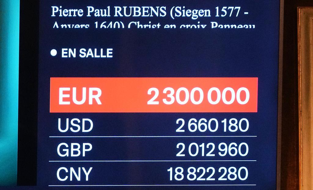 魯本斯(Peter Paul Rubens)耶穌受難畫作「Crucifixion of Jesus Christ」失傳400年後巴黎重見天日 拍賣230萬歐元成交。(美聯社)