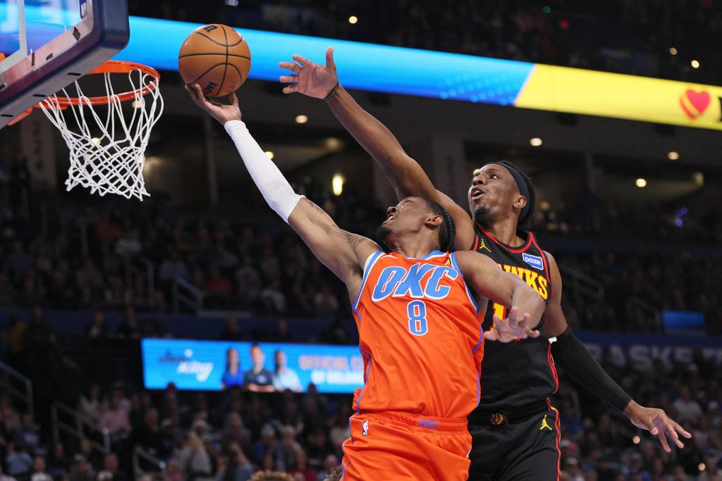 雷霆140:129擊敗鷹隊。(美聯社)