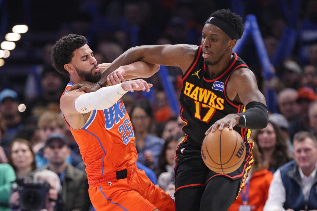 雷霆140:129擊敗鷹隊。(美聯社)