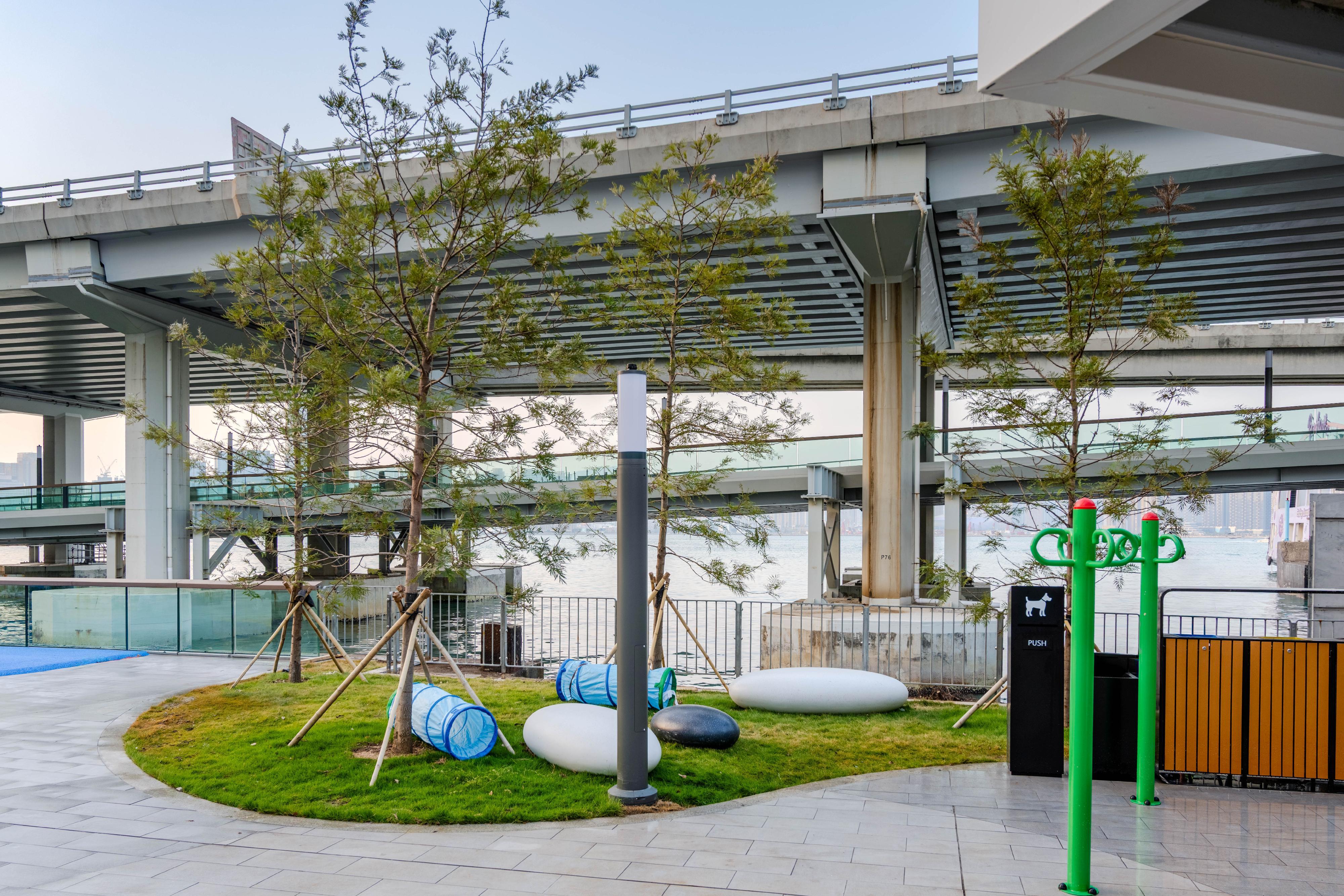 東岸板道東段,圖示近電照街的寵物友善區。(政府新聞網)