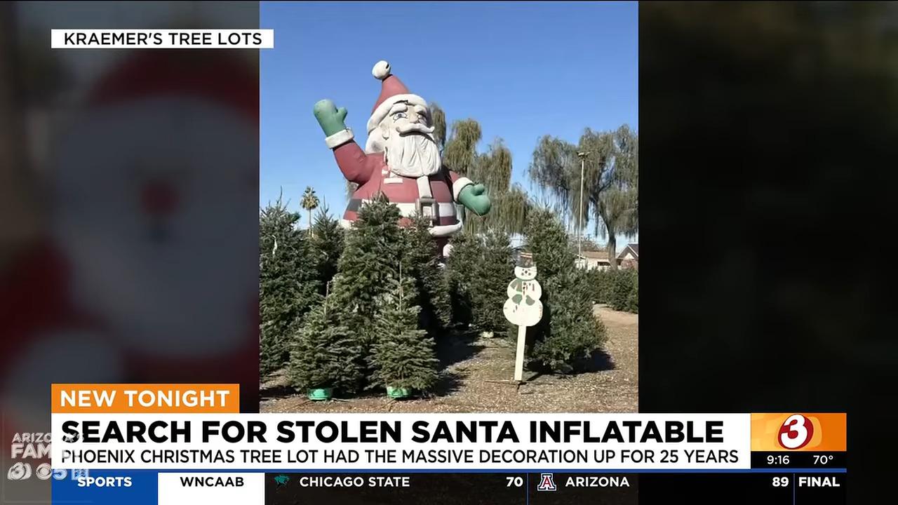 美國亞利桑那州12米聖誕老人被盜,圖為被盜前舊照片。(影片截圖)