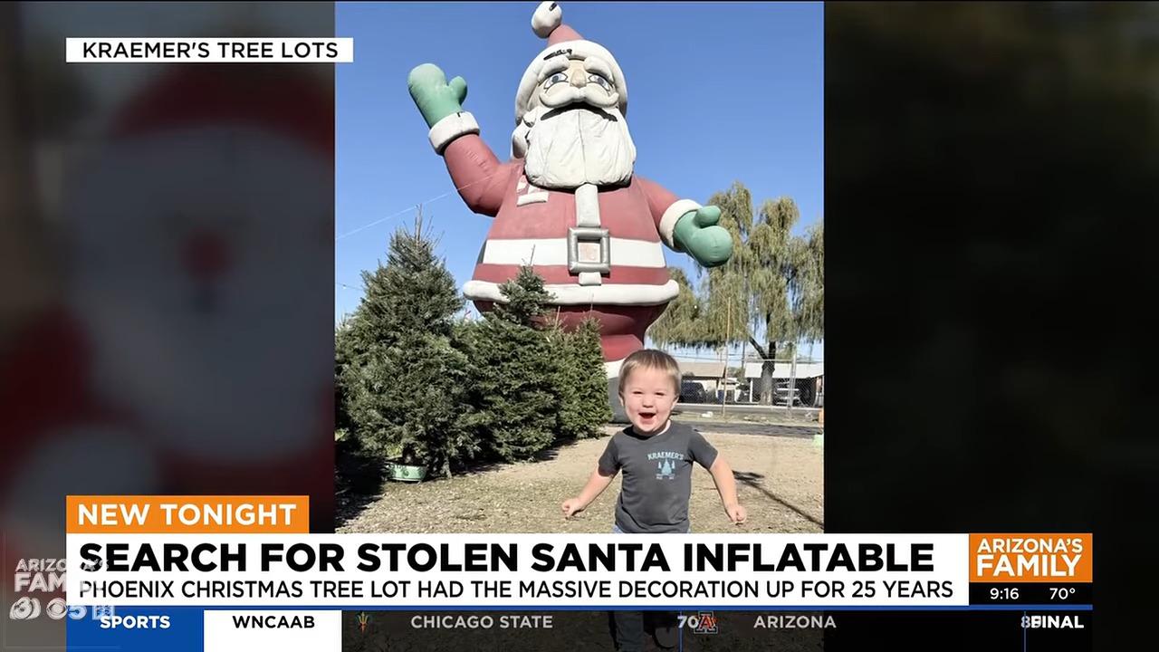 美國亞利桑那州12米聖誕老人被盜,圖為被盜前舊照片。(影片截圖)