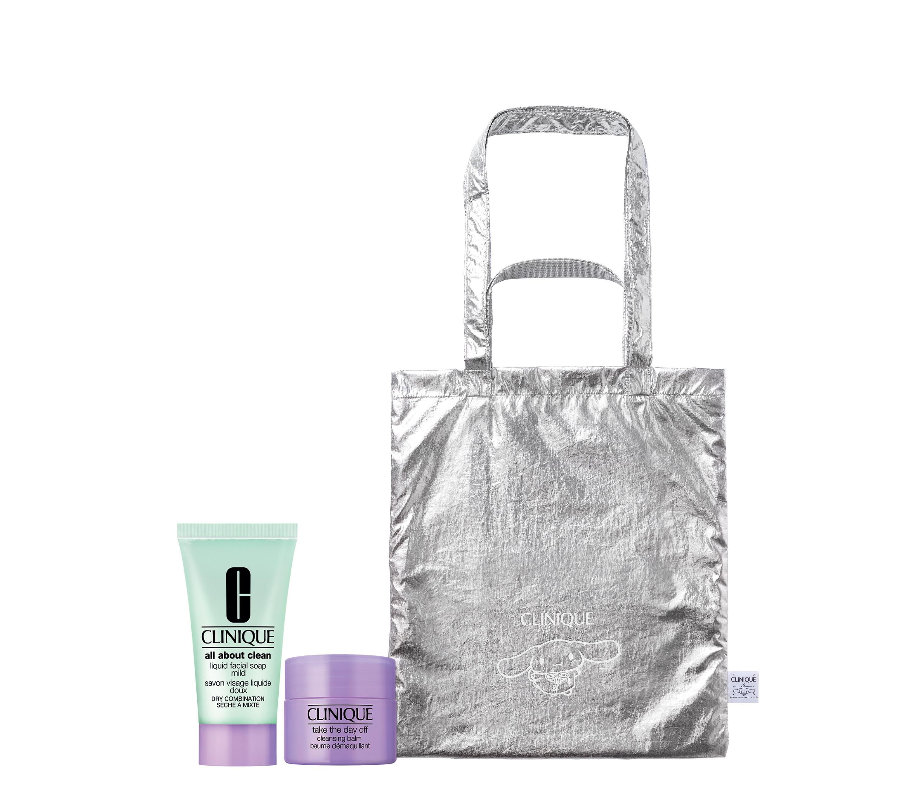 CLINIQUE X Cinnamoroll閃亮手提袋、潔膚淨肌旅行裝2件