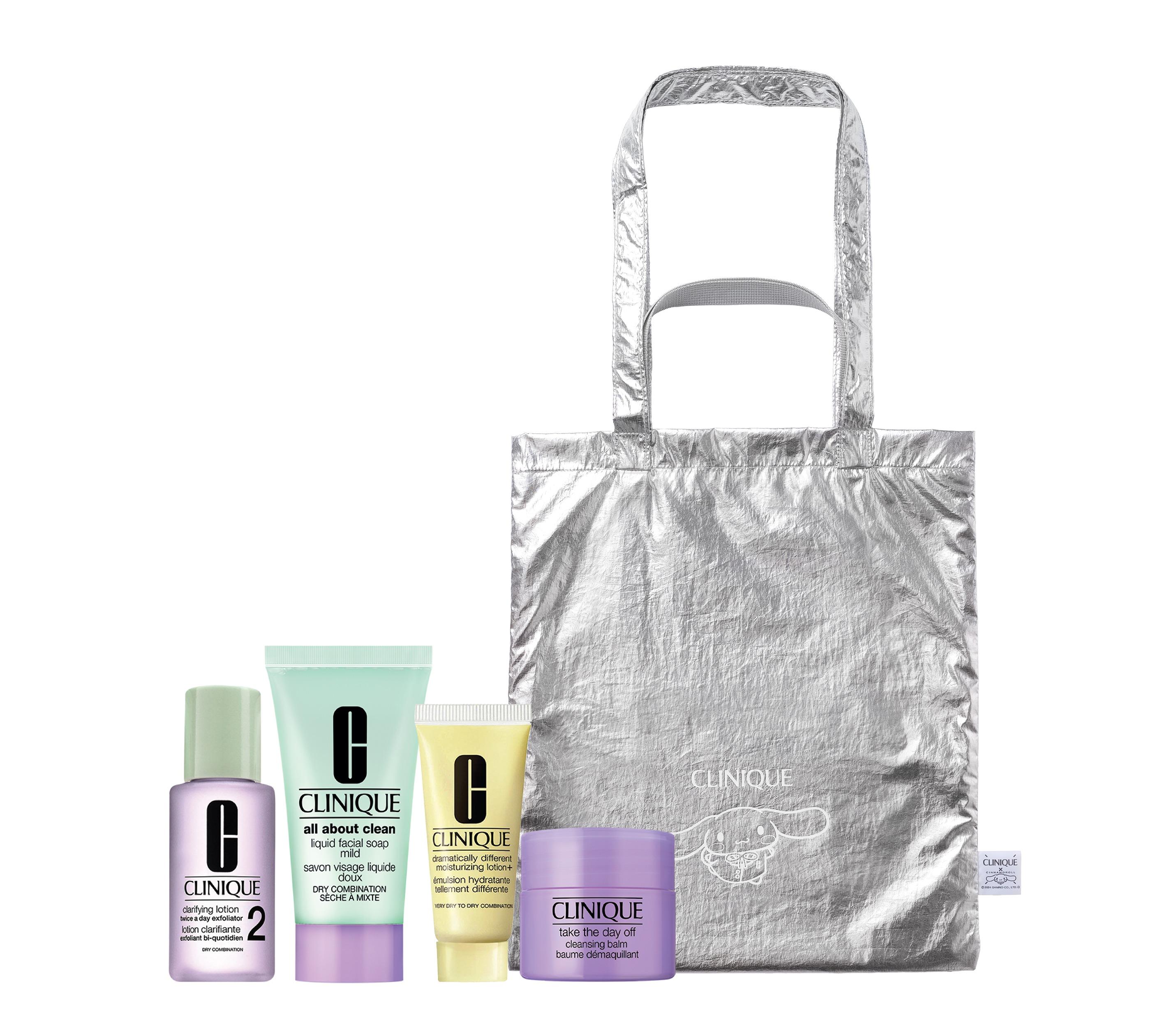 CLINIQUE X Cinnamoroll閃亮手提袋、基礎水嫩護膚旅行裝4件