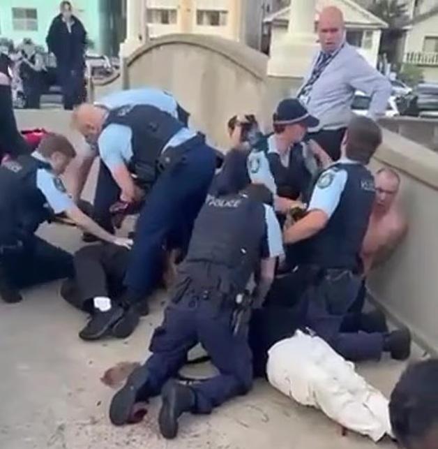 兩名槍手被大批警員制服,有人中槍受傷。(互聯網)